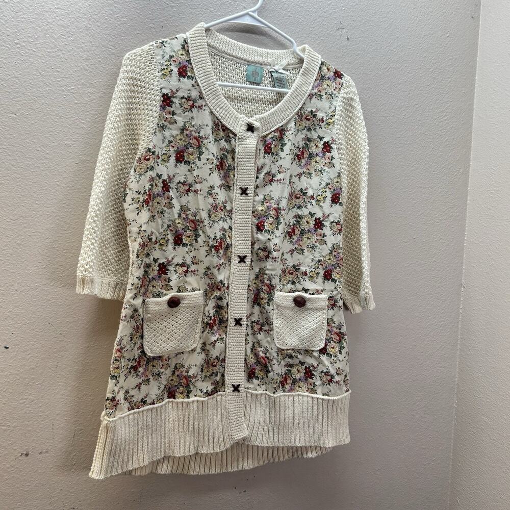 HWR anthropologie SZ L Cottagecore Boho Floral Grandma Grannycore Sweater Cotton